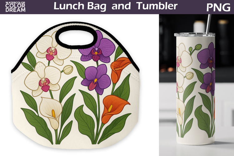 Orchid Lunch Bag | Vintage Floral Tumbler Wrap