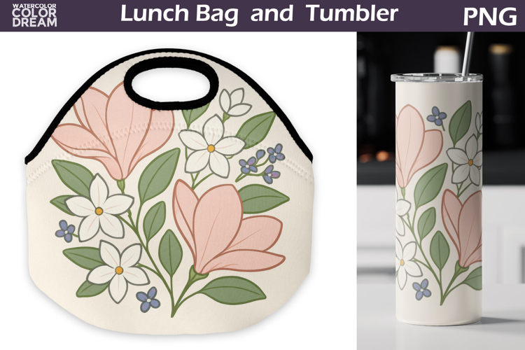Pink Magnolia Lunch Bag | Vintage Floral Tumbler Wrap