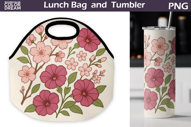 Cherry Blossom Lunch Bag | Vintage Floral Tumbler Wrap