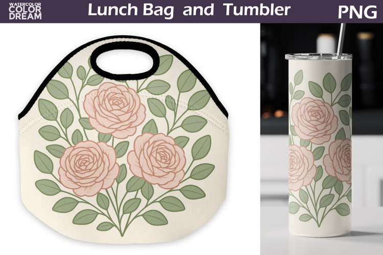 Pastel Pink Roses Lunch Bag | Vintage Floral Tumbler Wrap