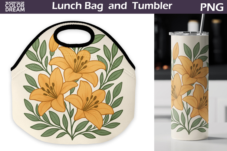 Yellow Lilly Lunch Bag | Vintage Floral Tumbler Wrap