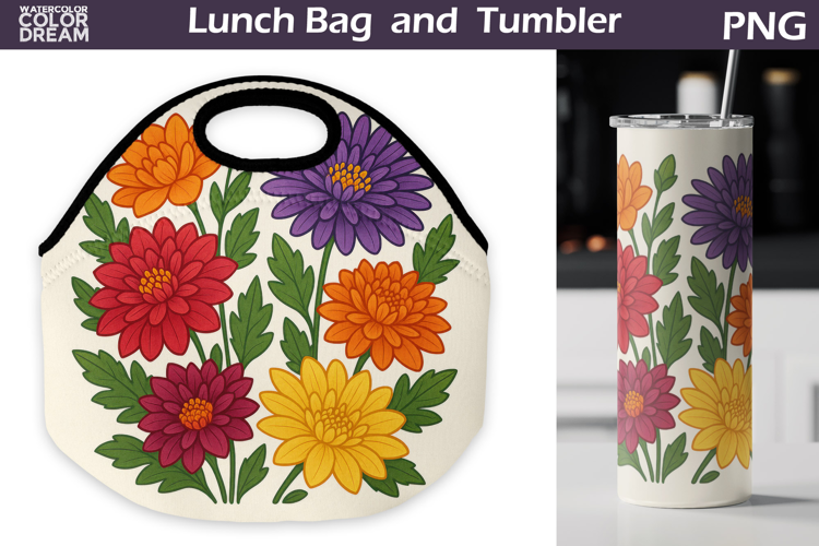Asters Lunch Bag | Vintage Floral Tumbler Wrap