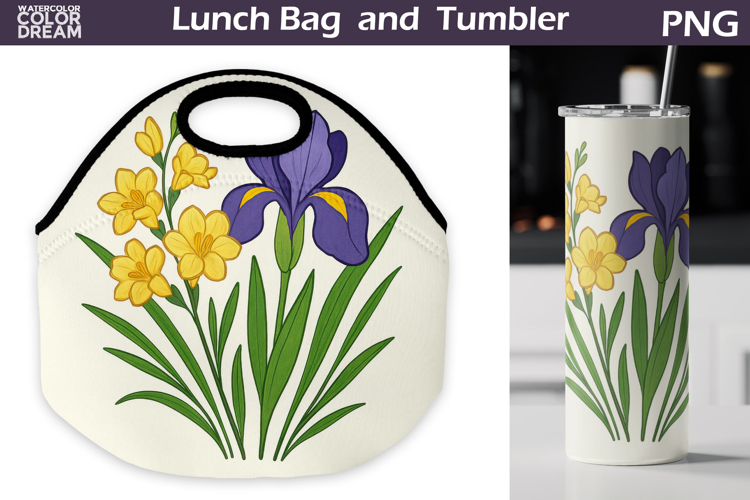 Iris Lunch Bag | Vintage Floral Tumbler Wrap