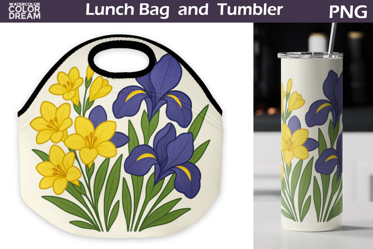 Iris Lunch Bag | Vintage Floral Tumbler Wrap