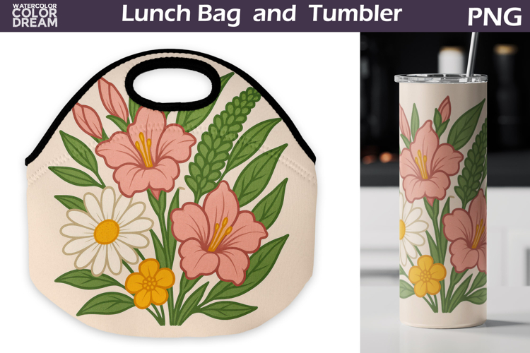Tropical Flowers Lunch Bag | Vintage Floral Tumbler Wrap