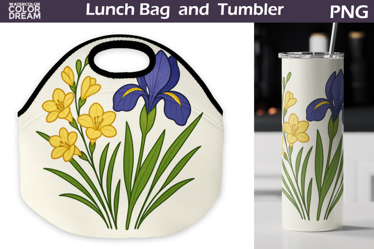 Iris Lunch Bag | Vintage Floral Tumbler Wrap