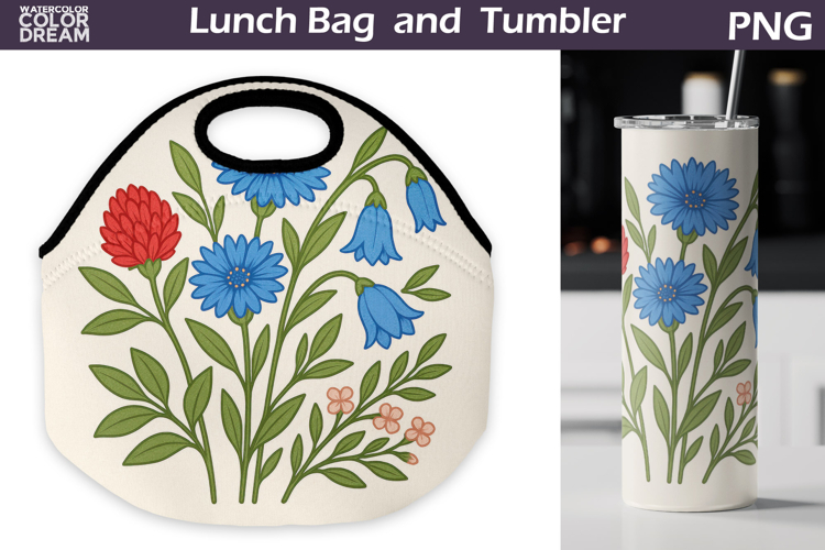 Cornflowers Lunch Bag | Vintage Floral Tumbler Wrap