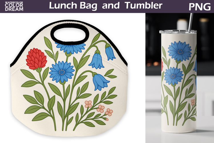 Cornflowers Lunch Bag | Vintage Floral Tumbler Wrap