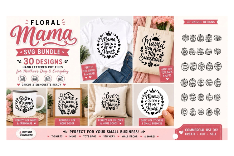 Floral Mama SVG Bundle, 30 Mother’s Day SVG Designs example image 1