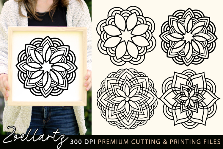 4 Floral Mandala SVG Cut Files Flower Mandala Illustration