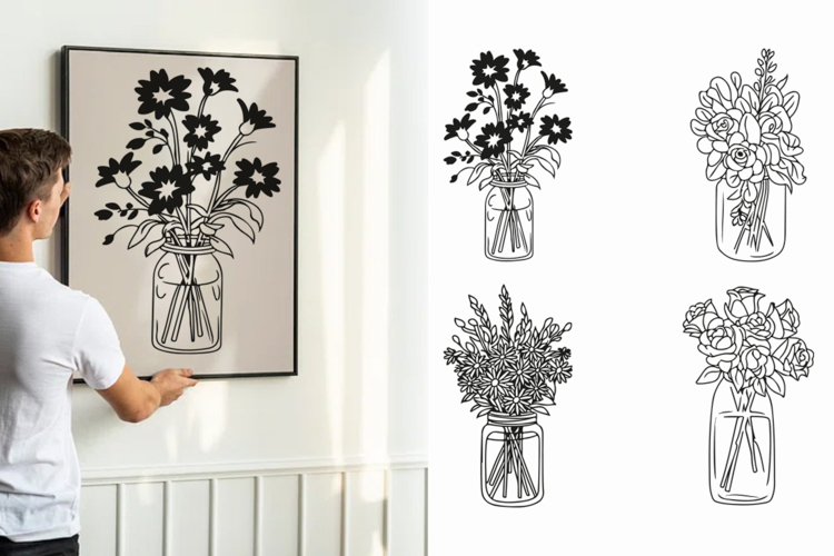 4 Floral Mason Jar SVG PNG