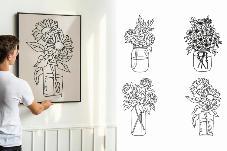 4 Floral Mason Jar SVG PNG