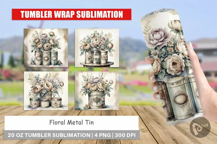 Tumbler Wrap Floral Metal Tin