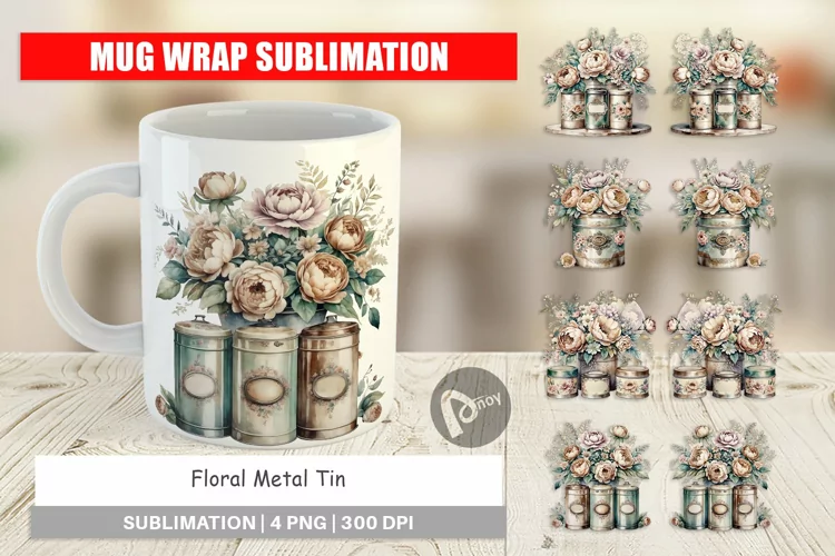 Mug Wrap Floral Metal Tin