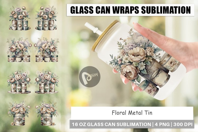 Glass Can Floral Metal Tin example image 1