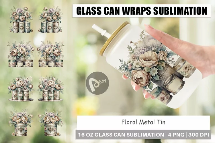 Glass Can Floral Metal Tin