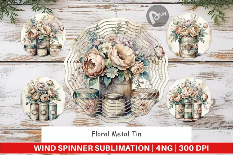 Wind Spinner Floral Metal Tin