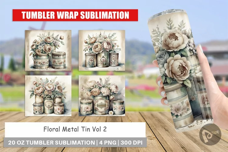 Tumbler Wrap Floral Metal Tin