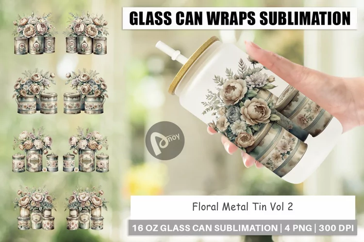 Glass Can Floral Metal Tin
