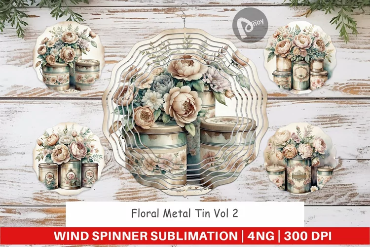 Wind Spinner Floral Metal Tin