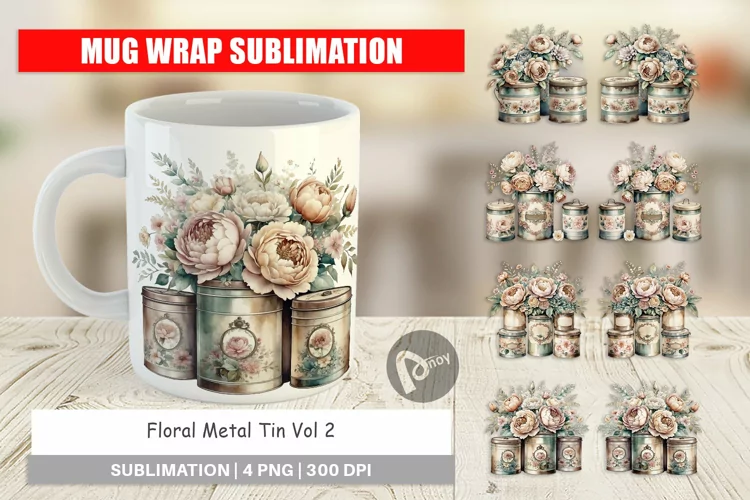 Mug Wrap Floral Metal Tin