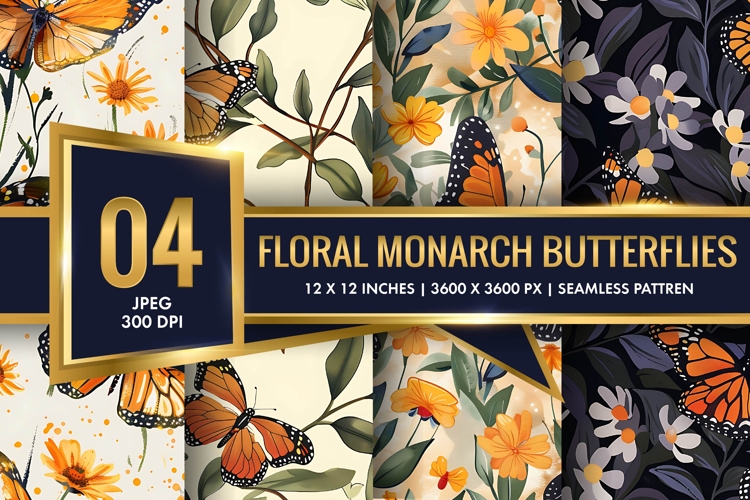 Floral Monarch Butterflies Digital Paper