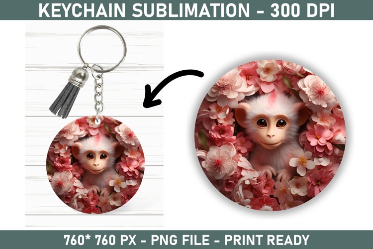 Cute Floral Monkey Keychain Keychain Sublimation (2745683)