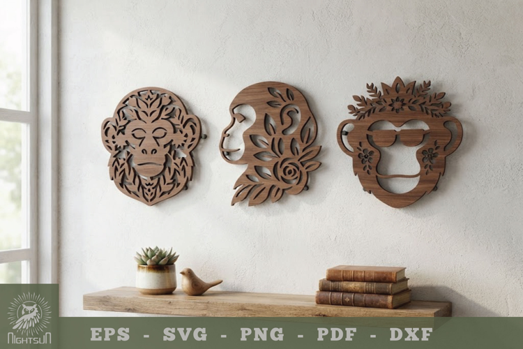 Floral Monkey Lasercut Wall Decor SVG