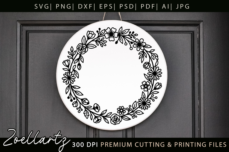 Floral Monogram SVG Cut File Flower Wreath Round Home Sign