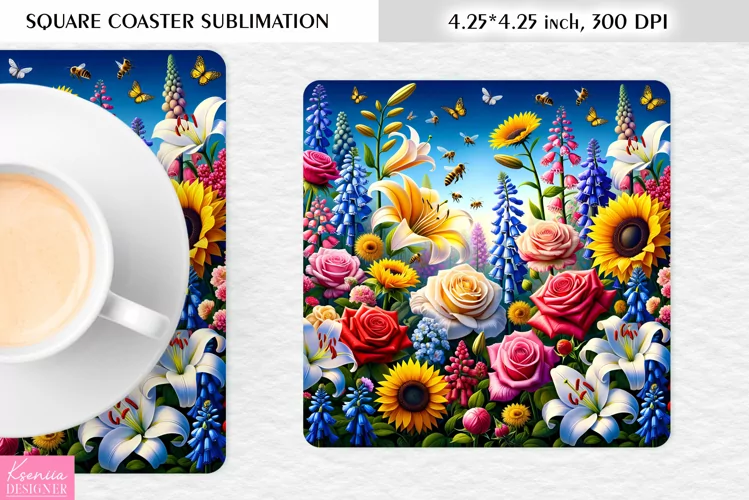 Watercolor Wild Flowers|Flower Square Coaster Sublimation