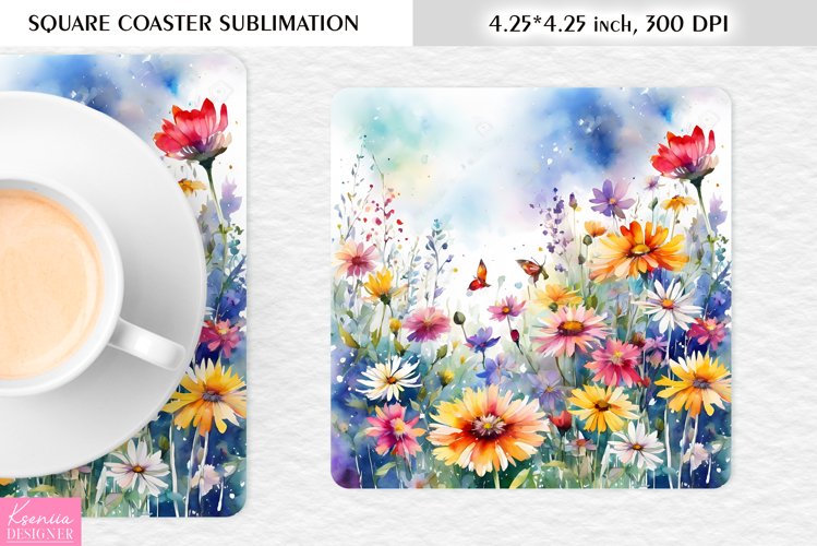 Watercolor Wild Flowers|Flower Square Coaster Sublimation