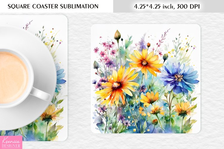 Watercolor Wild Flowers|Flower Square Coaster Sublimation