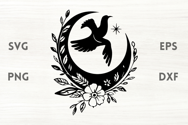 Floral moon and bird SVG