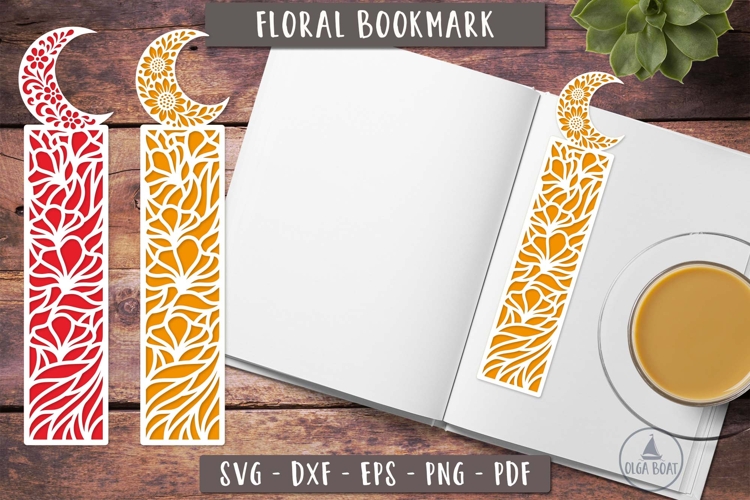 Floral Moon Bookmark SVG Layered design