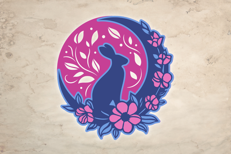 Floral Moon Bunny - 4 SVG layers