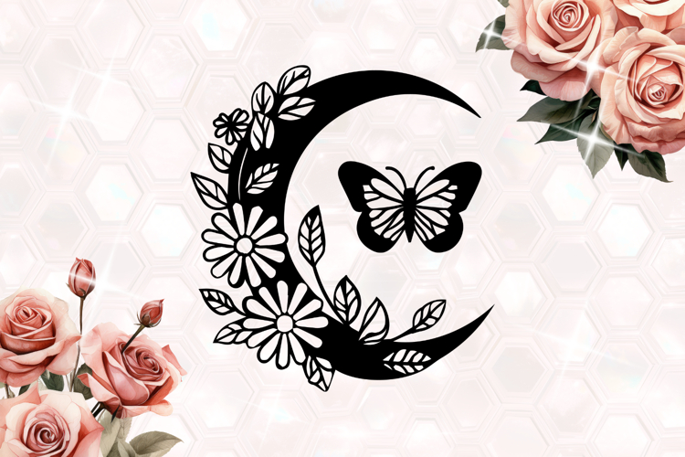Floral Moon Butterfly and flowers SVG