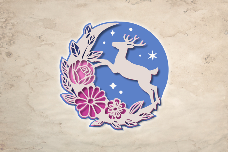 Floral Moon Deer - 5 SVG layers