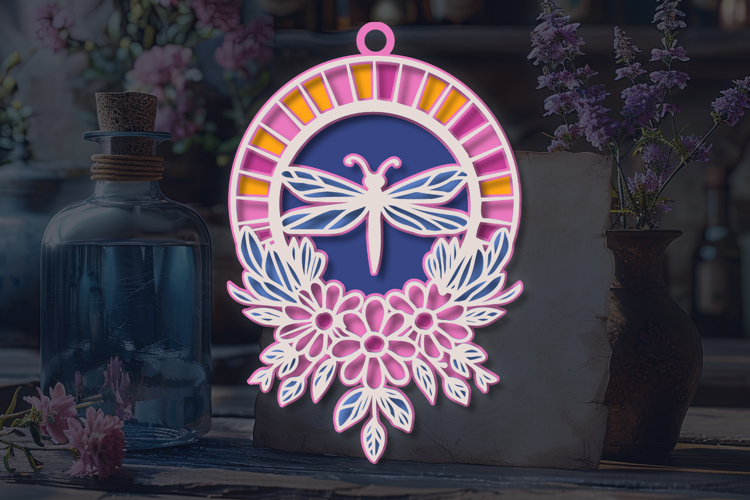 Floral Moon Dragonfly - 6 SVG layers