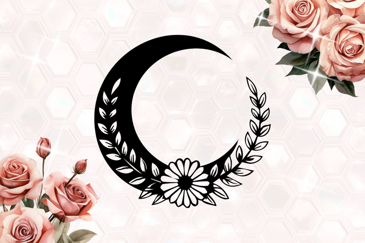 Floral Moon Laurel SVG