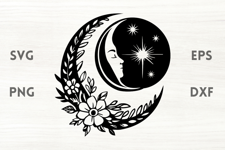 Floral moon face and star SVG