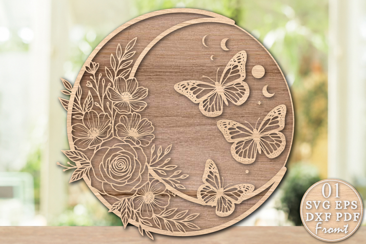 Floral Moon SVG Butterfly Laser Cut
