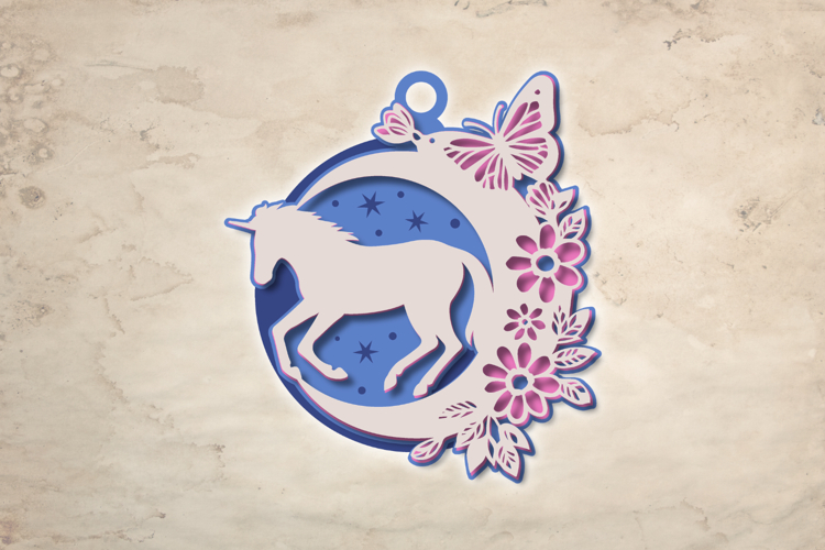 Floral Moon Unicorn - 4 SVG layers