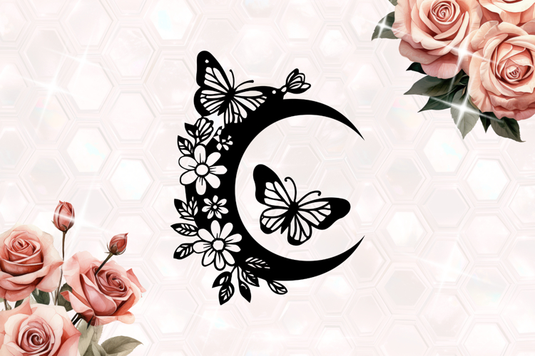 Floral Moon with Butterflies SVG