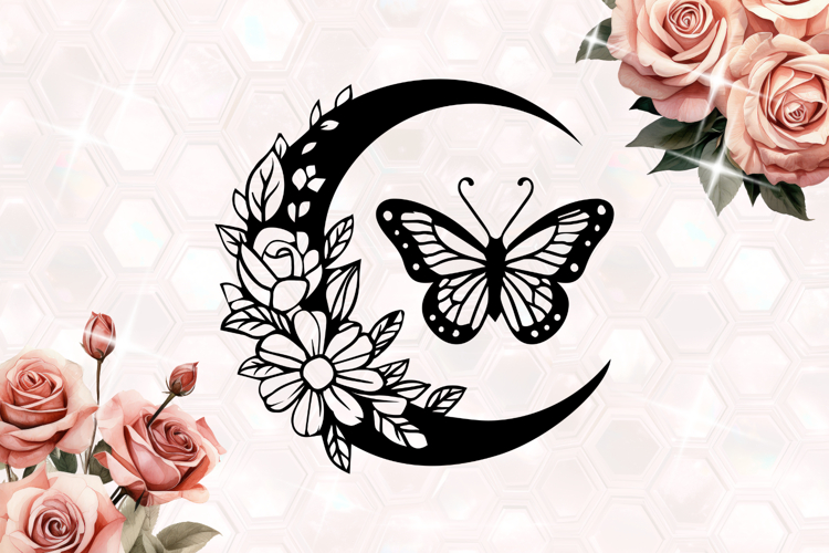 Floral Moon with Butterfly