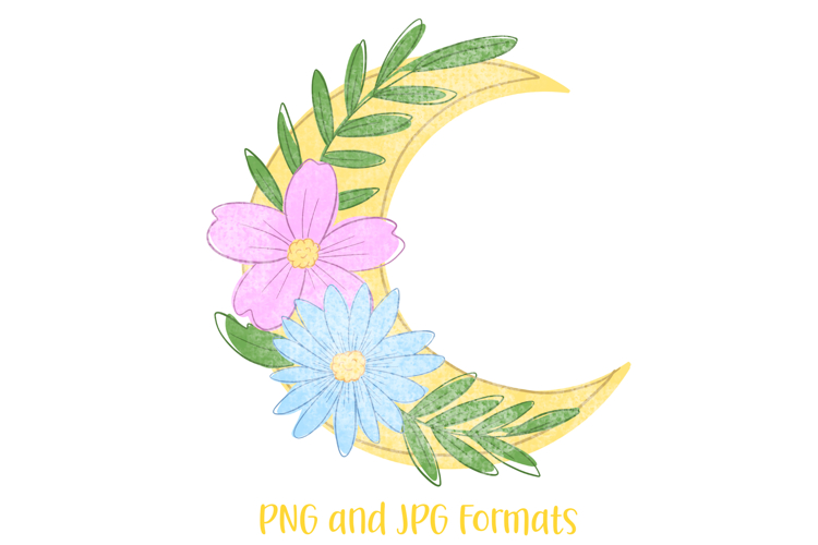 Floral Moon Wreath Flower Graphic Clipart PNG JPG