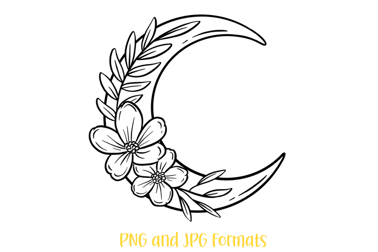 Floral Leaf Moon Wreath Flower Illustration Clipart PNG