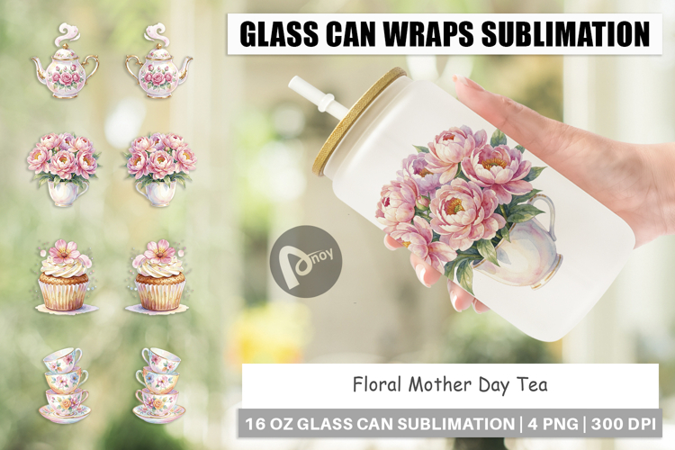 Floral Mother Day Tea Glass Can