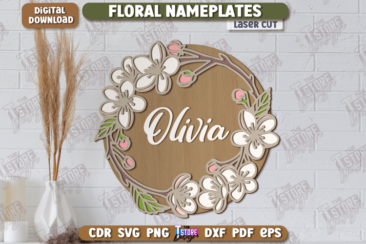 Floral Wall Nameplate Laser Cut|Name Plate Sign |Wall Décor