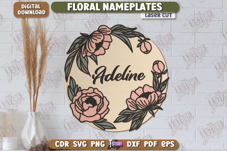 Floral Wall Nameplate Laser Cut|Name Plate Sign |Wall Décor