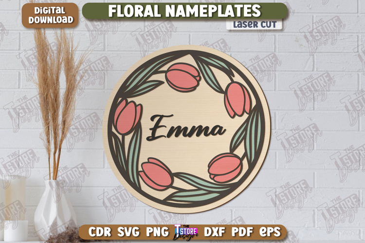Floral Wall Nameplate Laser Cut|Name Plate Sign |Wall Décor